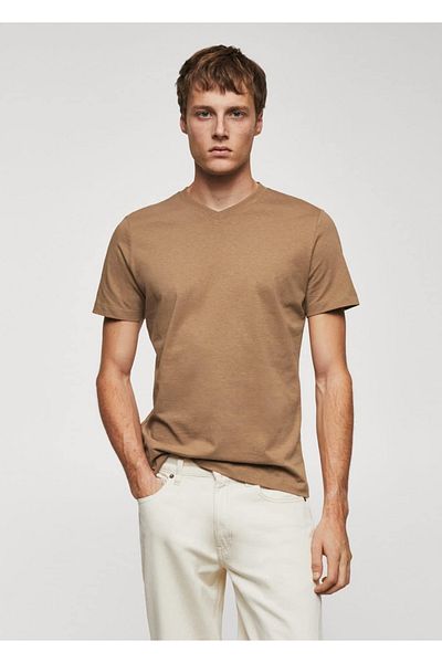 MANGO Man V-Neck T-Shirt - Simple Design