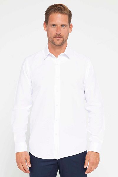 Tudors Moderní pánská bílá košile Slim Fit s dlouhým rukávem z bavlny Easy Iron Dobby