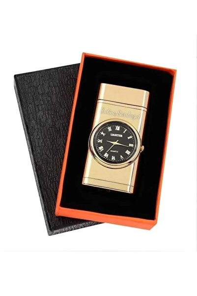 Gülay AVM Kişiye Özel İsim Baskılı Kutulu Saatli Pürmüzlü Gazlı Çakmak GLY-50 GOLD