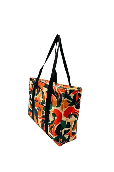 Differ Studio Orange Leaf Patterned Waterproof Black Inner Bag with Strap Beach/arm/shoulder/sports Bag