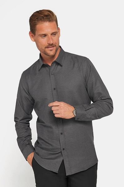 Tudors Modern Slim Fit hosszú ujjú pamut Easy Iron Dobby férfi szürke ing
