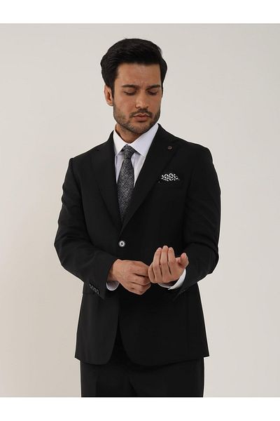 Dufy Black Men's Mono Collar Regular Fit Suit -106723