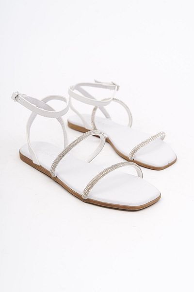 Gate29 Reta Shiny Stone Low Sole Summer Women's Sandals-White