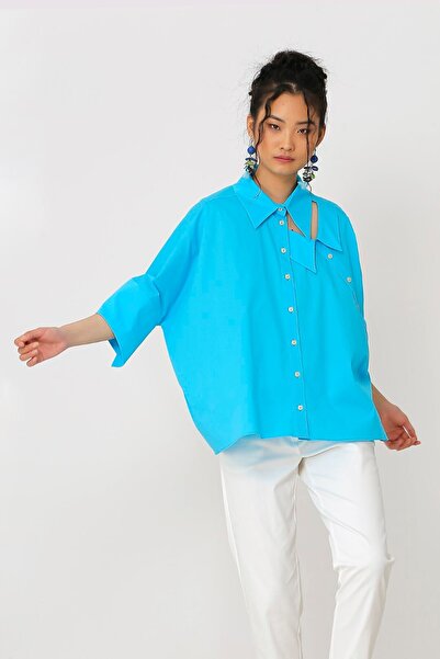 BİZE Çift Yakalı Gömlek - Turkuaz