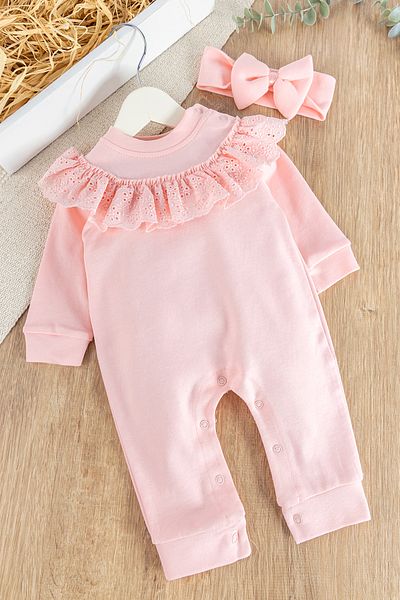 Babymod Baby Girl Jumpsuit with Scallop Collar and Bow and Bandana