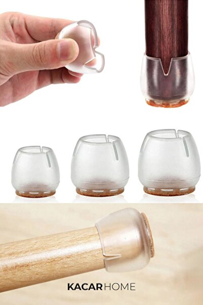 Kacar 16 Adet 2,1CM-2,5CM Arası Şeffaf Silikon Sandalye Pabucu Masa Sandalye Zemin Koruyucu Sessiz Tip