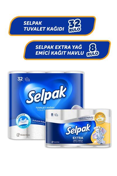 Solo Selpak Tuvalet Kağıdı 32 Rulo & Extra Yağ Emici Kağıt Havlu 8 Rulo