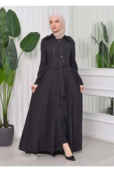 Modamix Hooded Waist Laced Hijab Overcoat 1203