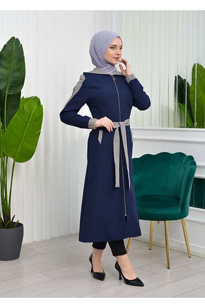 Modamix HOODED BELT HIJAB SHORT TRENCH COAT -1210