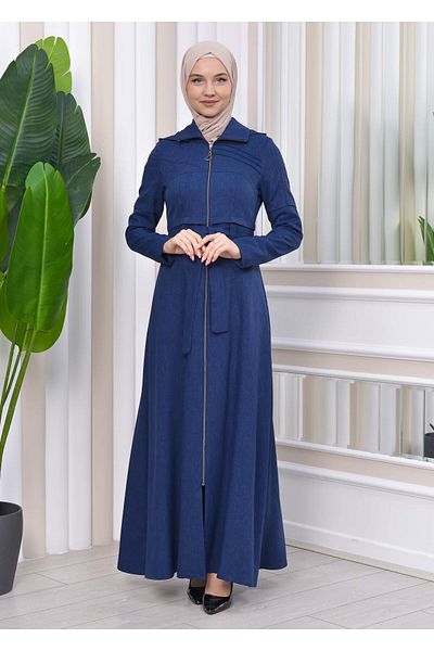 Modamix Zippered front Hooded-Belt Hijab Overcoat 1212