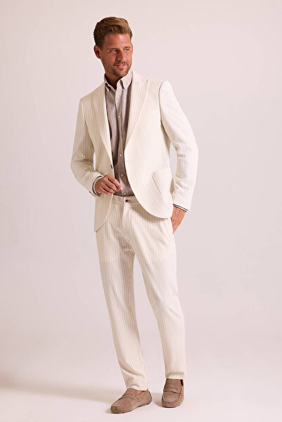 Ysf Erkek Krem Regular Fit Tiamo Sivri Yaka Takım Elbise