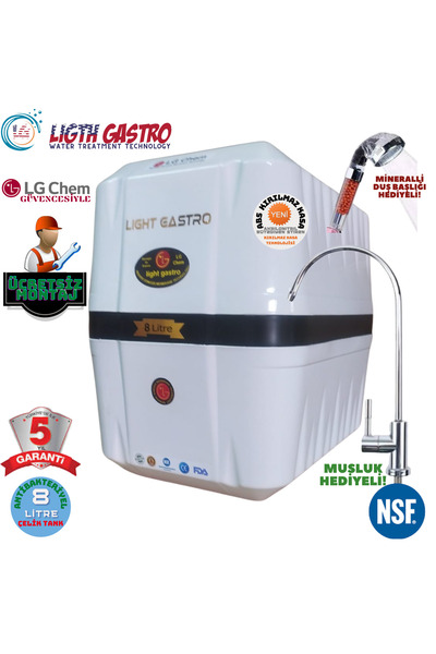 light gastro Premium BEYAZ RENK 8 lt Gümüş İyonlu  ÜCRETSİZ MONTAJLI Su Arıtm...