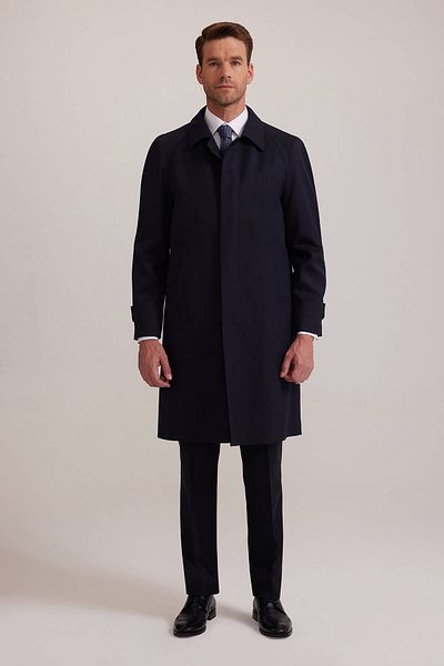 Ysf Men's Navy Blue Regular Fit Gabardine Overcoat