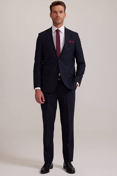 Ysf Men's Dark Navy Blue Regular Fit Double Slit Suit