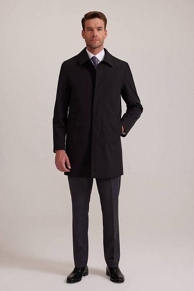 Ysf Men's Black Regular Fit Overcoat with Detached Inside