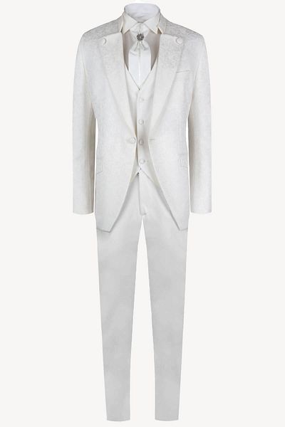 Ysf Men's Cream Judge Collar Slim Fit Vest Groom Suit