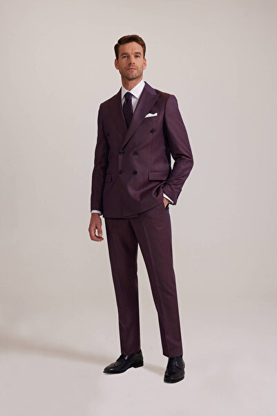 Ysf Erkek Bordo Regular Fit Kruvaze Takım Elbise