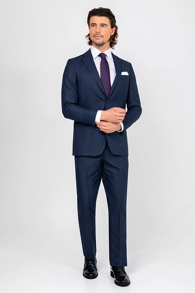 Ysf Men's Petrol Striped Regular Fit Suit