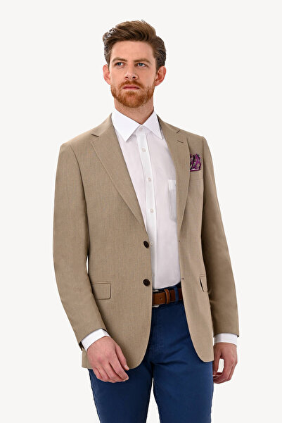 Ysf Erkek Bej Regular Fit Spor Keten Ceket