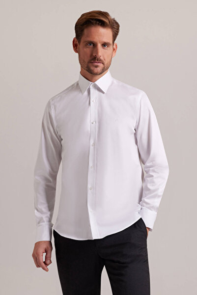 Ysf Erkek Beyaz Uzun Kol Slim Fit Saten Gömlek