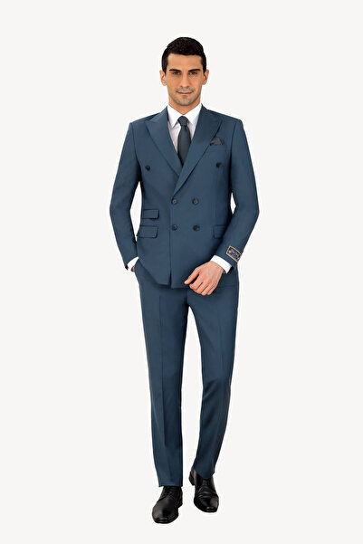 Ysf Erkek Petrol Kruvaze Regular Fit Takım Elbise