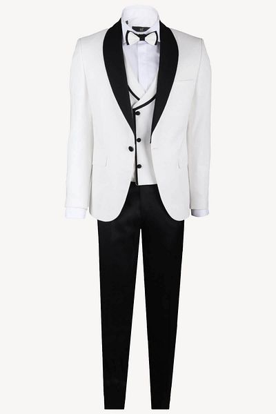 Ysf Men's Cream Slim Fit Vest Dislocation Shawl Collar Groom Suit