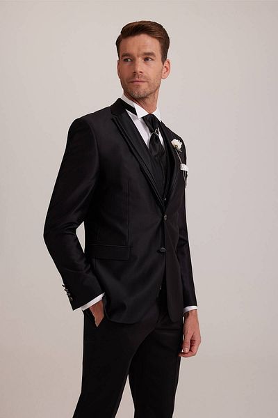 Ysf Men's Black Single Piece Groom Suit