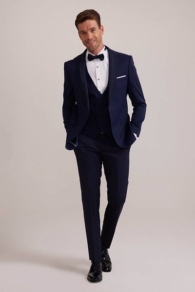 Ysf Men's Light Blue Slim Fit Vest Shawl Collar Groom Suit