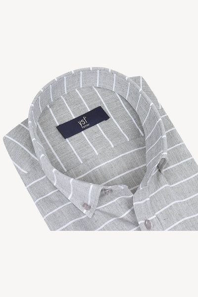 Ysf Men's Green Classic Striped Linen Shirt
