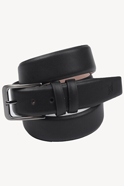 Ysf حزام جلد كلاسيكي أسود غير لامع للرجال