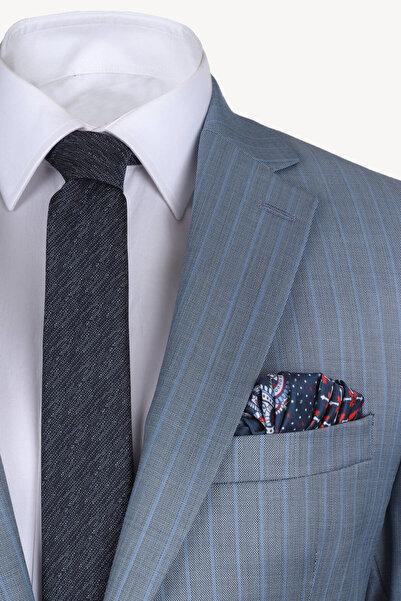 Ysf Erkek Havacı Mavi Klasik %100 Yün Çizgili Takım Elbise