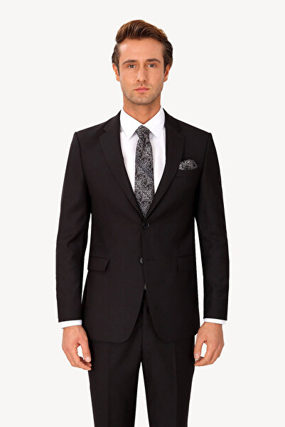 Ysf Erkek Siyah Regular Fit Yünlü Takım Elbise