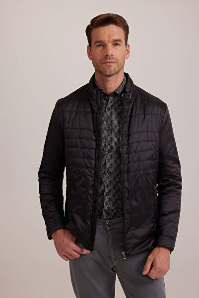 Ysf Erkek Siyah Regular Fit Kışlık Spor Gizli Kapüşon Mont