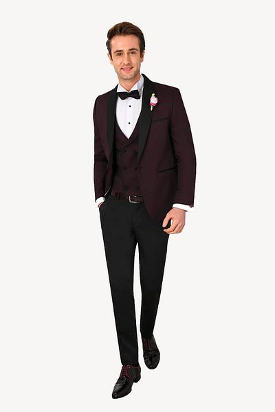 Ysf Men's Plum Dislocation Shawl Collar Slim Fit Groom Suit