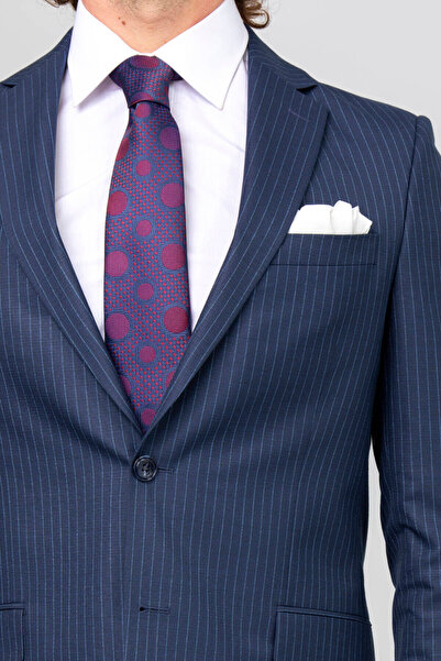 Ysf Erkek Petrol Çizgili Regular Fit Takım Elbise