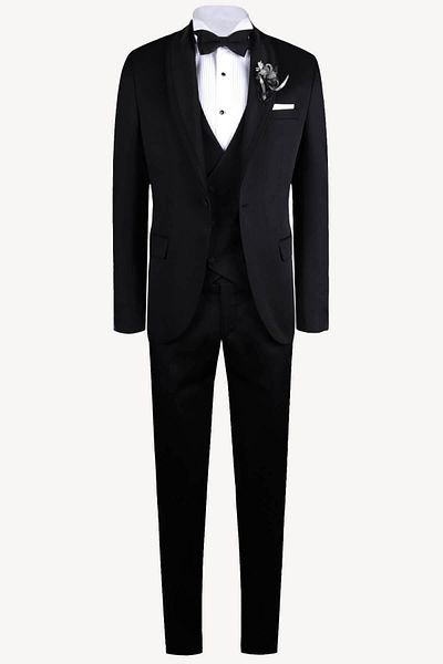 Ysf Men's Black Vest Shawl Collar Slim Fit Groom Suit