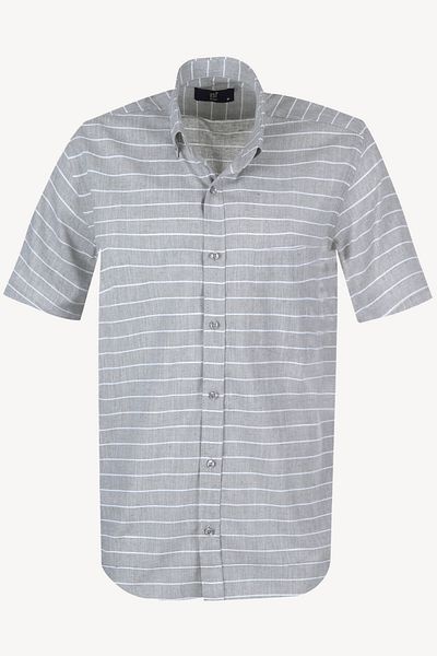 Ysf Men's Green Classic Striped Linen Shirt