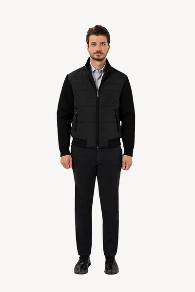 Ysf Men's Black Classic Patterned Knitwear Sleeve Sports Coat
