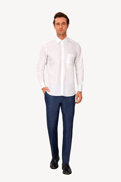 Ysf Men's White Long Sleeve Classic Cut Striped Shirt