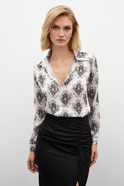 Sateen Black Patterned Plain Shirt