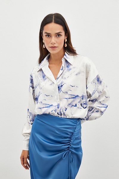 Sateen Cămașă casual de culoare albastru SAX