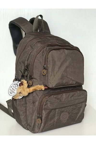 DUOMİNO Large Size Dark Mink Water Resistant Crinkle Backpack - Laptop and School Bag