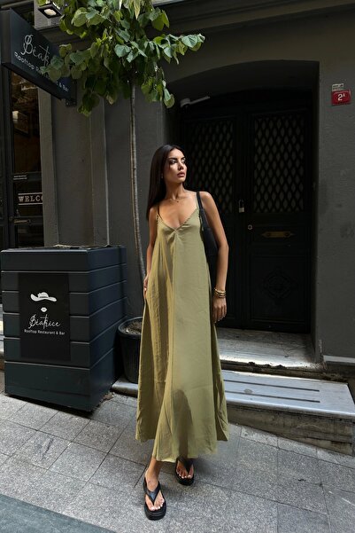 Eka Γυναικείο φόρεμα Oil Green V-Neck - 1009-1011