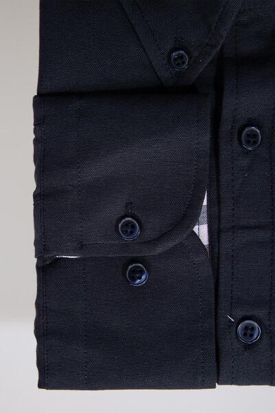 Tudors Ανδρικό πουκάμισο Navy Blue - Plus μέγεθος, μακρυμάνικο, βαμβακερό Oxford, μονή τσέπη, γιακάς με κουμπί