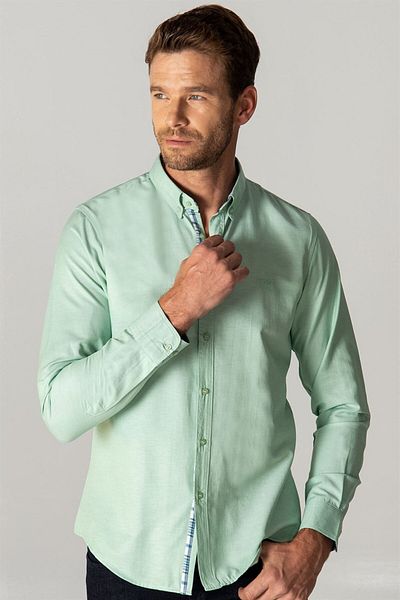 Tudors Ανδρικό μπλουζάκι Oxford Cotton Slim Fit - Μακρυμάνικο, Μέντα γιακά με Κουμπιά, Εύκολο στο Σιδέρωμα