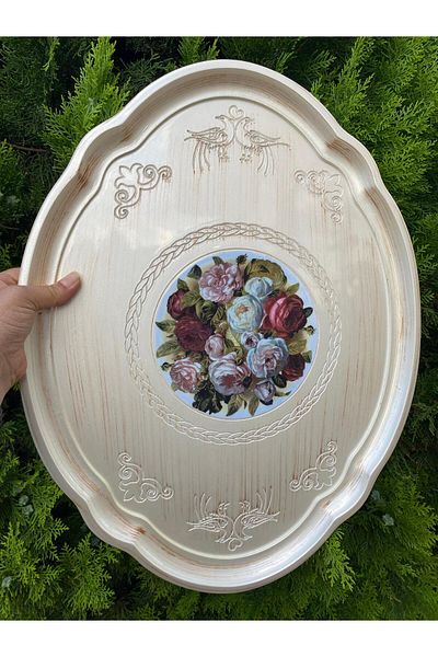 elif aksesuar Oval Large Rose Tree Tray - Mother of Pearl