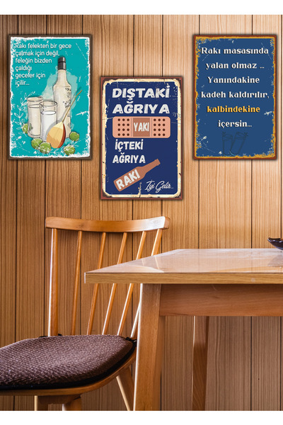 Hayal Poster Rakı 3'lü Ahşap Poster Set (20x30cm)
