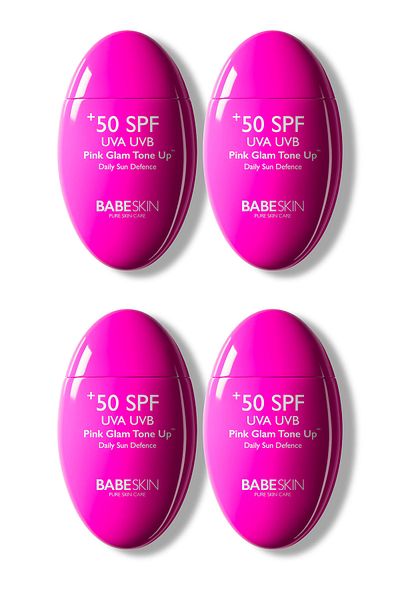 Babeskin 50ml Pink Glam Tone Up Spf50 Sunscreen - Tone Equalizing and Brightening SET of 4