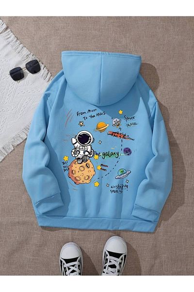 AMMA Fabricat din 3 fire - Galaxy Planet Astronaut Printed, Hanorac de iarnă oversize cu glugă
