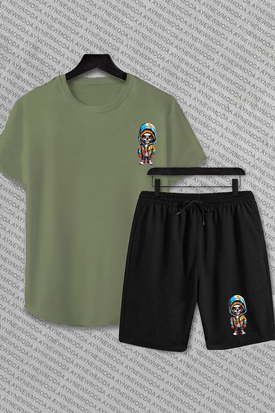 aynewmoda BADBOY BEAR Printed Oversize Cotton Set - Shorts and T-Shirt Set